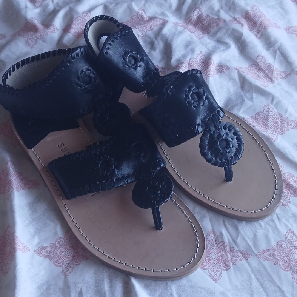 Jack Rogers Black Leather Gladiator Style Sandals